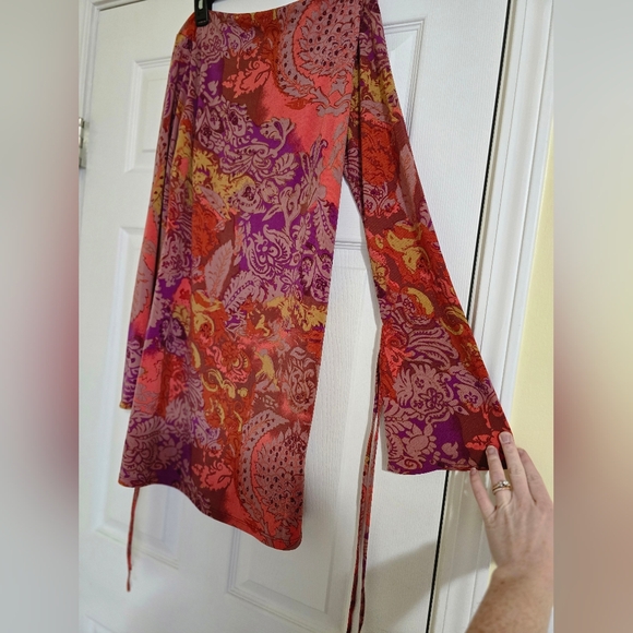 Urban Outfitters Pink Floral Open Back Long Sleeve Mini Dress Boho Barbie - Picture 6 of 9